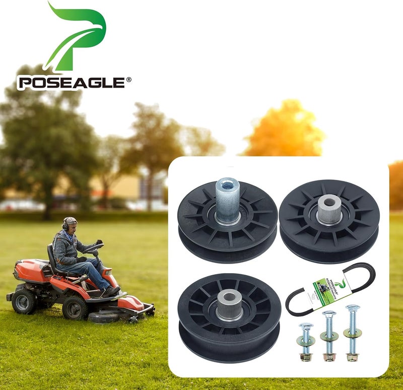 POSEAGLE 532194326 بكرة إيدلر على شكل V مع 532194327 بكرة إيدلر مسطحة 532407287 بكرة إيدلر على شكل V 532125907 حزام 1/2x90 استبدال 194326 194327 لحدائق هوسكفارنا LT1538 LTH126 CTH126 YTH20K46 - Image 2